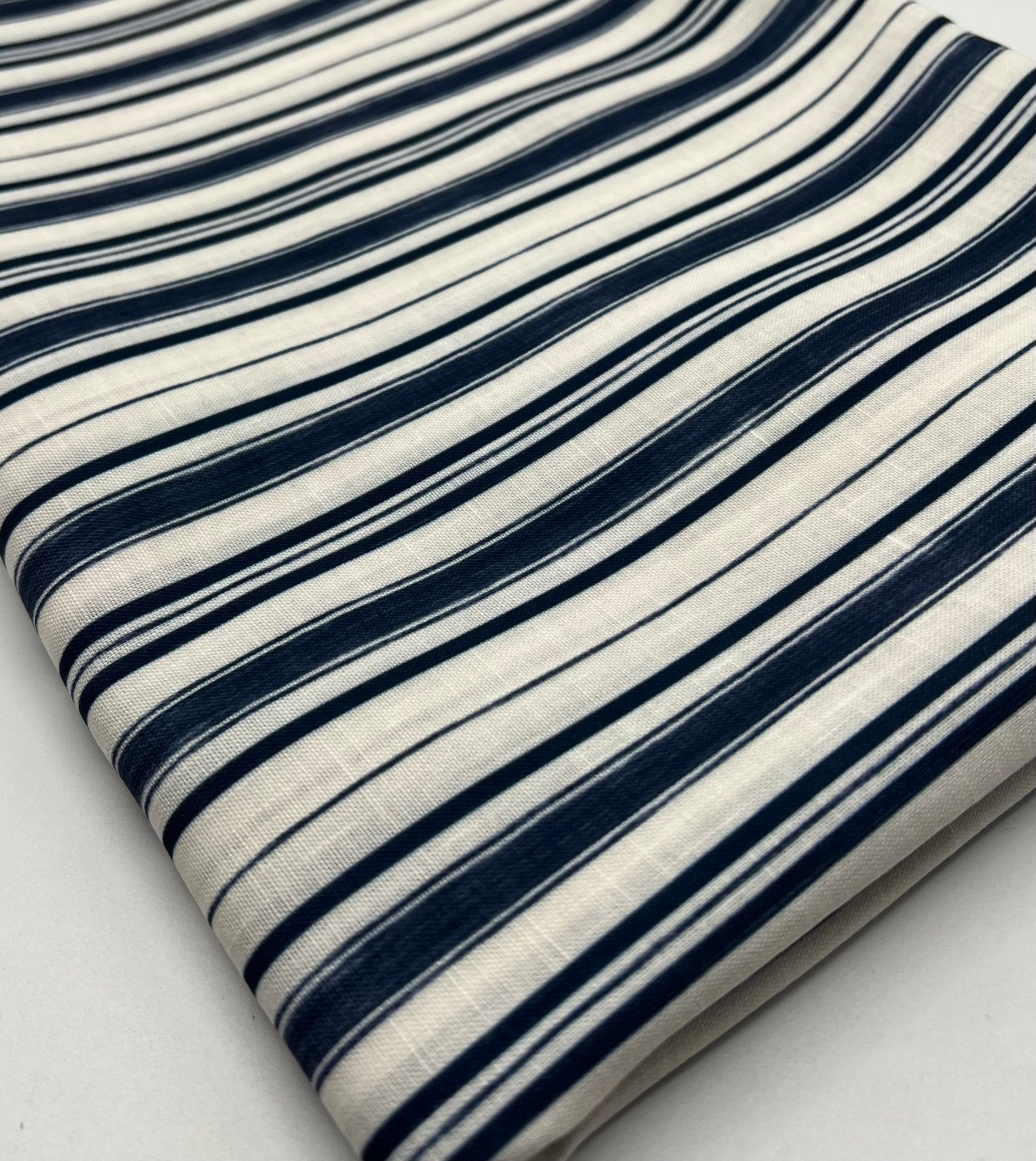 Blue Stripe Linen Look Non Stretch Fabric - T9 Fabrics