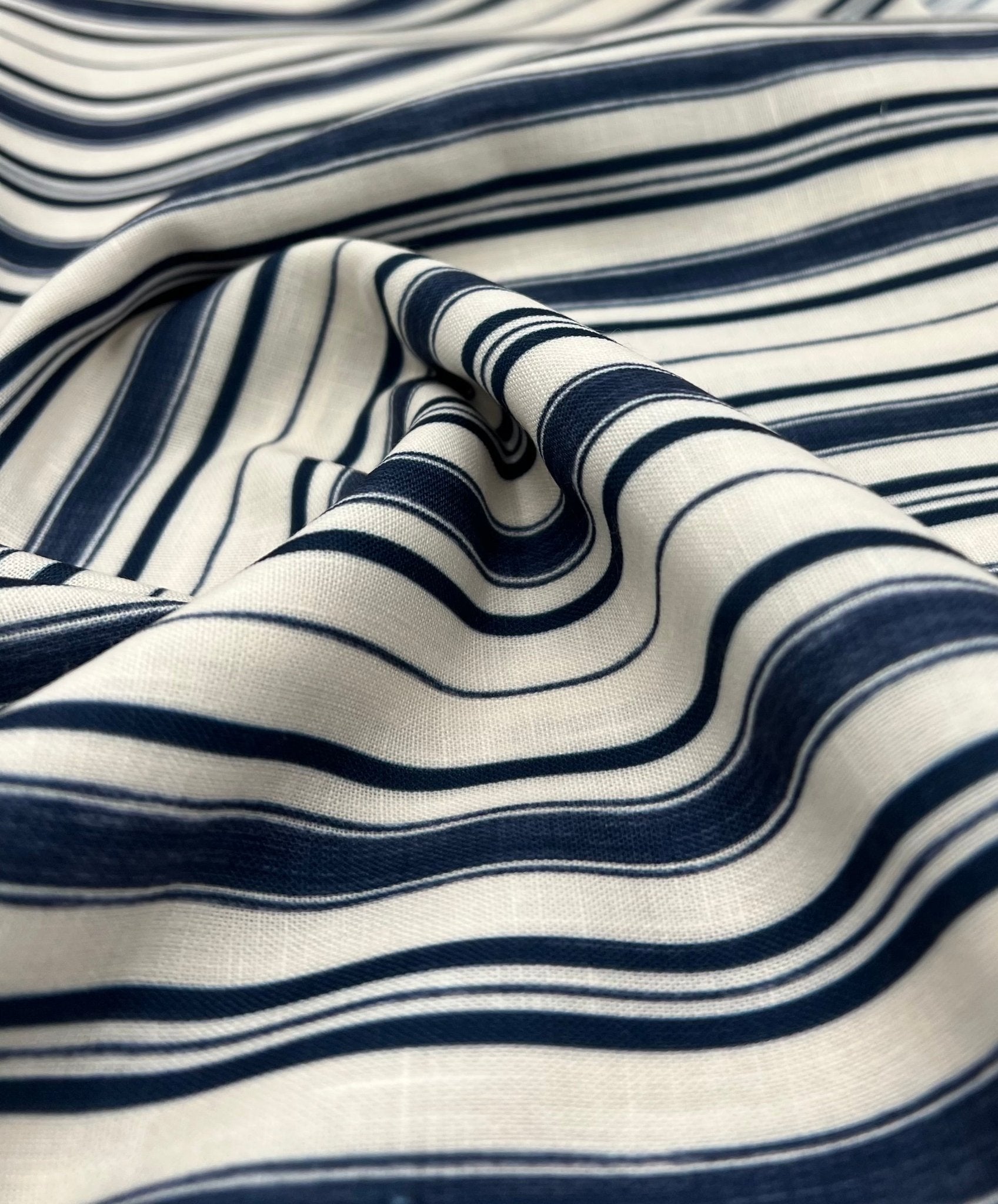 Blue Stripe Linen Look Non Stretch Fabric - T9 Fabrics
