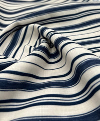 Blue Stripe Linen Look Non Stretch Fabric - T9 Fabrics