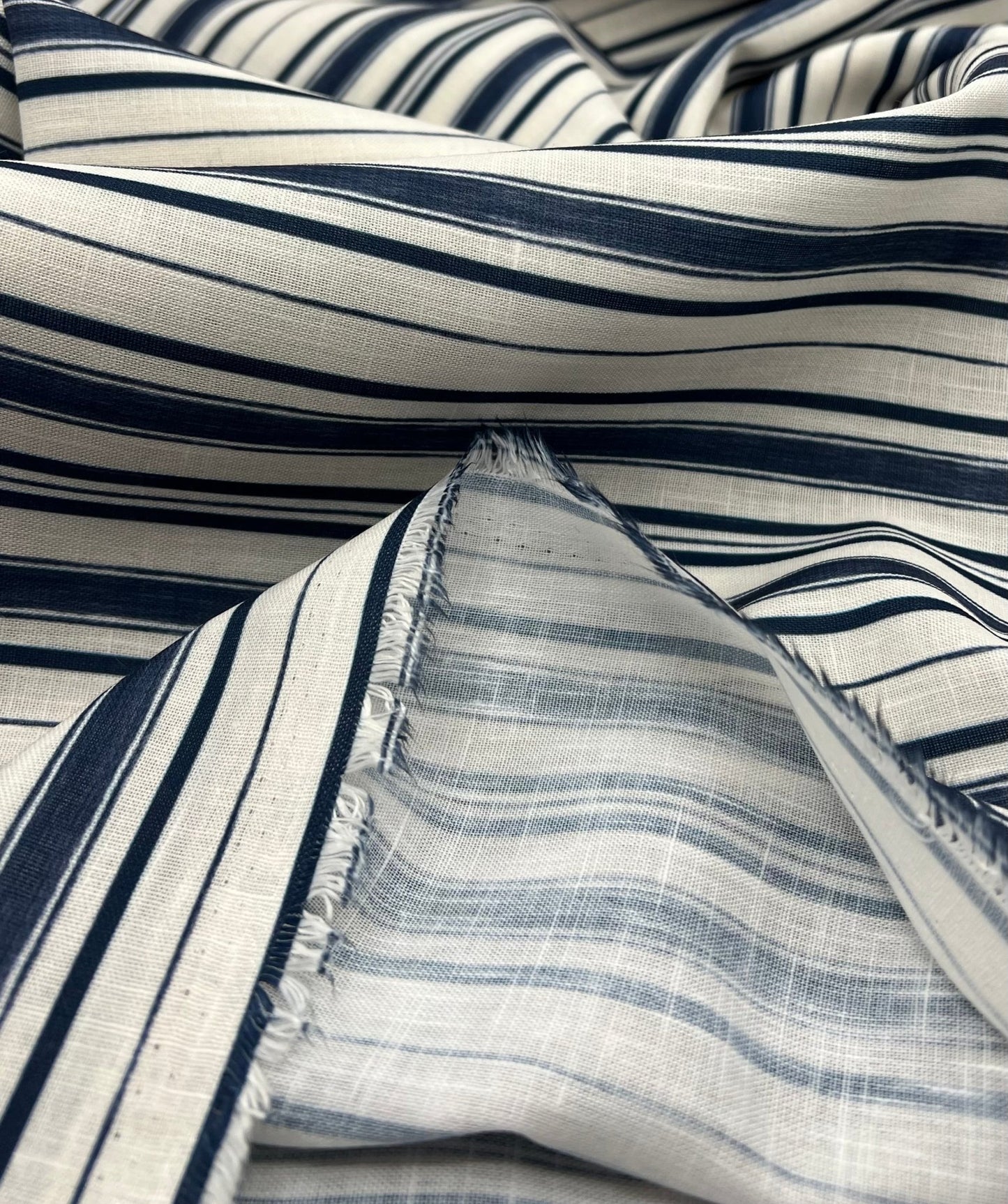 Blue Stripe Linen Look Non Stretch Fabric - T9 Fabrics