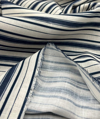 Blue Stripe Linen Look Non Stretch Fabric - T9 Fabrics