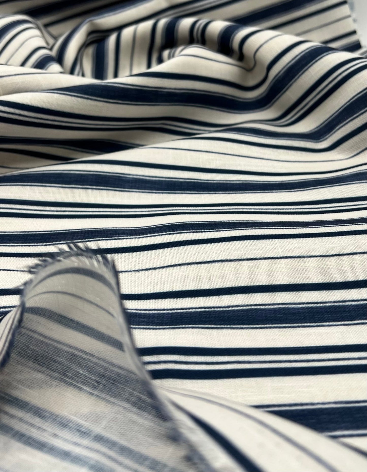 Blue Stripe Linen Look Non Stretch Fabric - T9 Fabrics