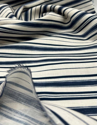 Blue Stripe Linen Look Non Stretch Fabric - T9 Fabrics