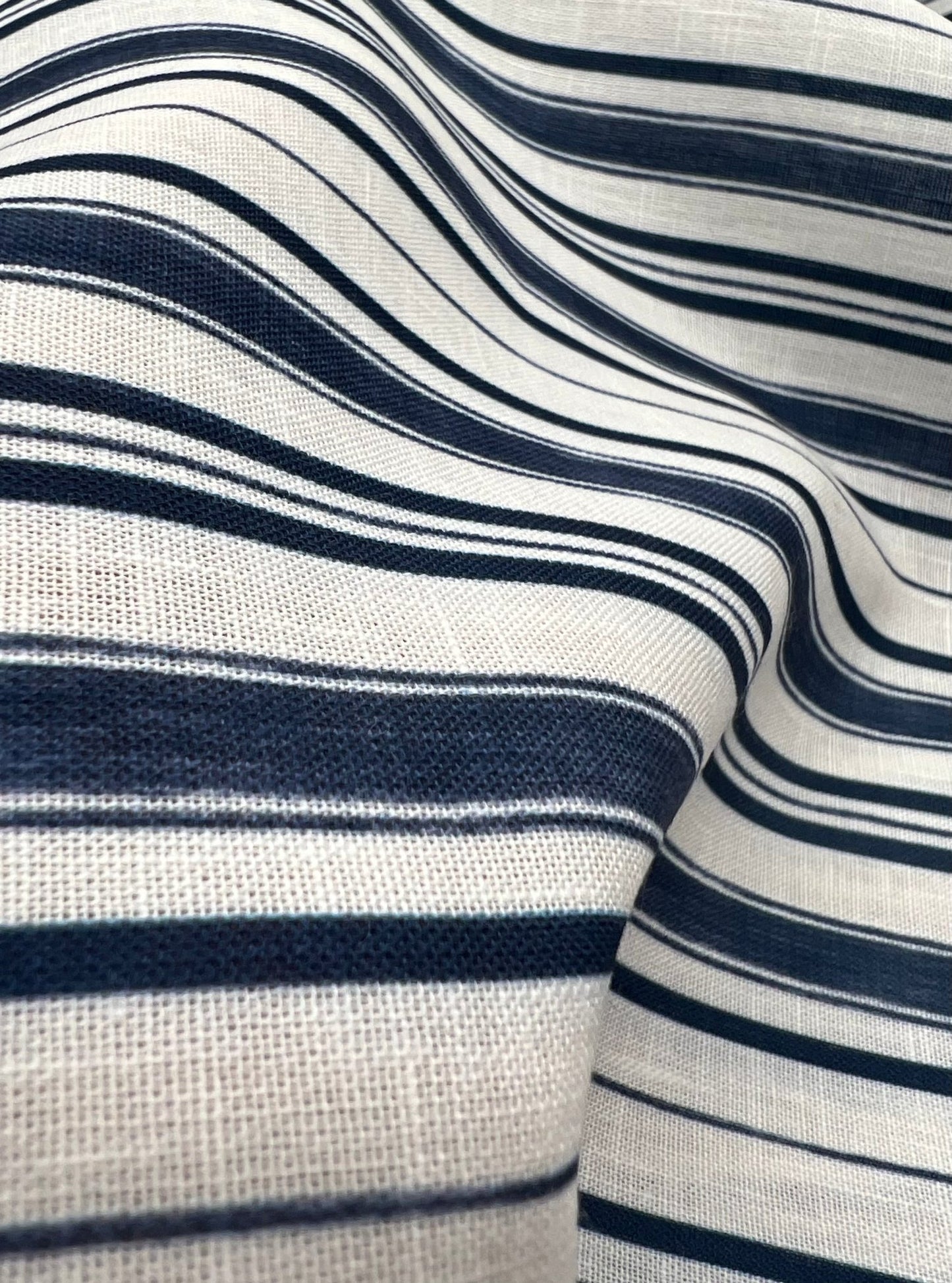 Blue Stripe Linen Look Non Stretch Fabric - T9 Fabrics