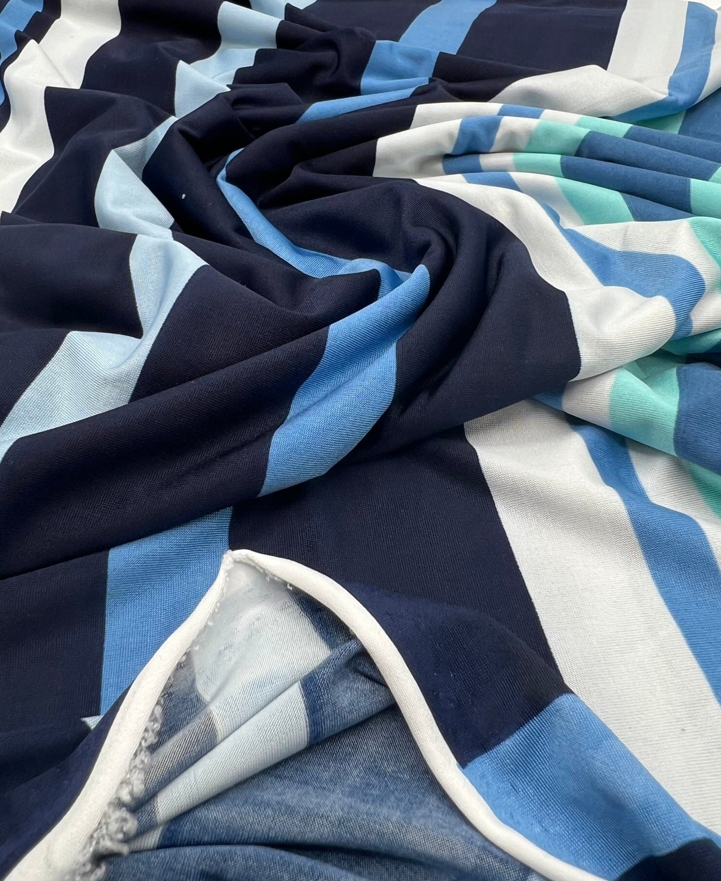Blue Stripe Print Soft Touch 4 Way Stretch Fabric - T9 Fabrics