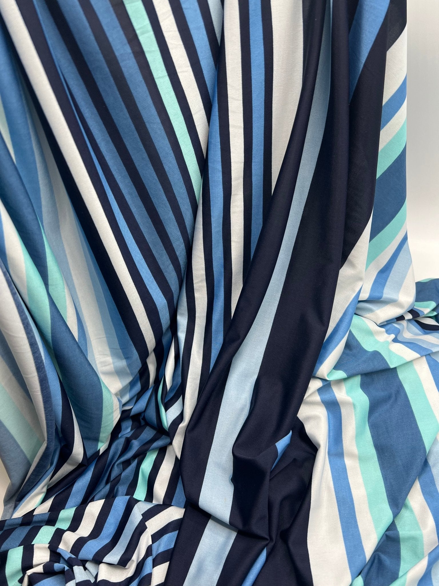 Blue Stripe Print Soft Touch 4 Way Stretch Fabric - T9 Fabrics