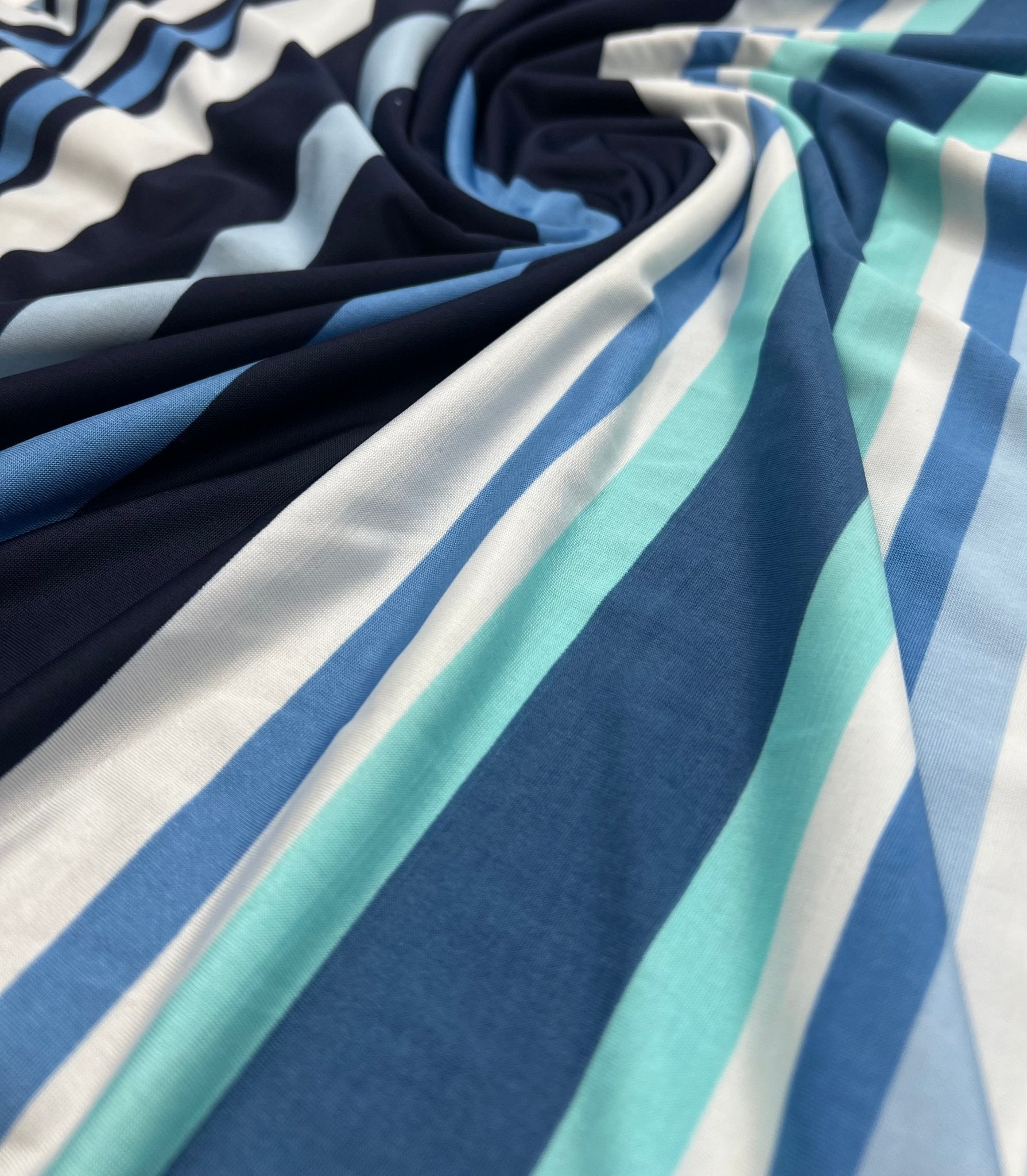 Blue Stripe Print Soft Touch 4 Way Stretch Fabric - T9 Fabrics