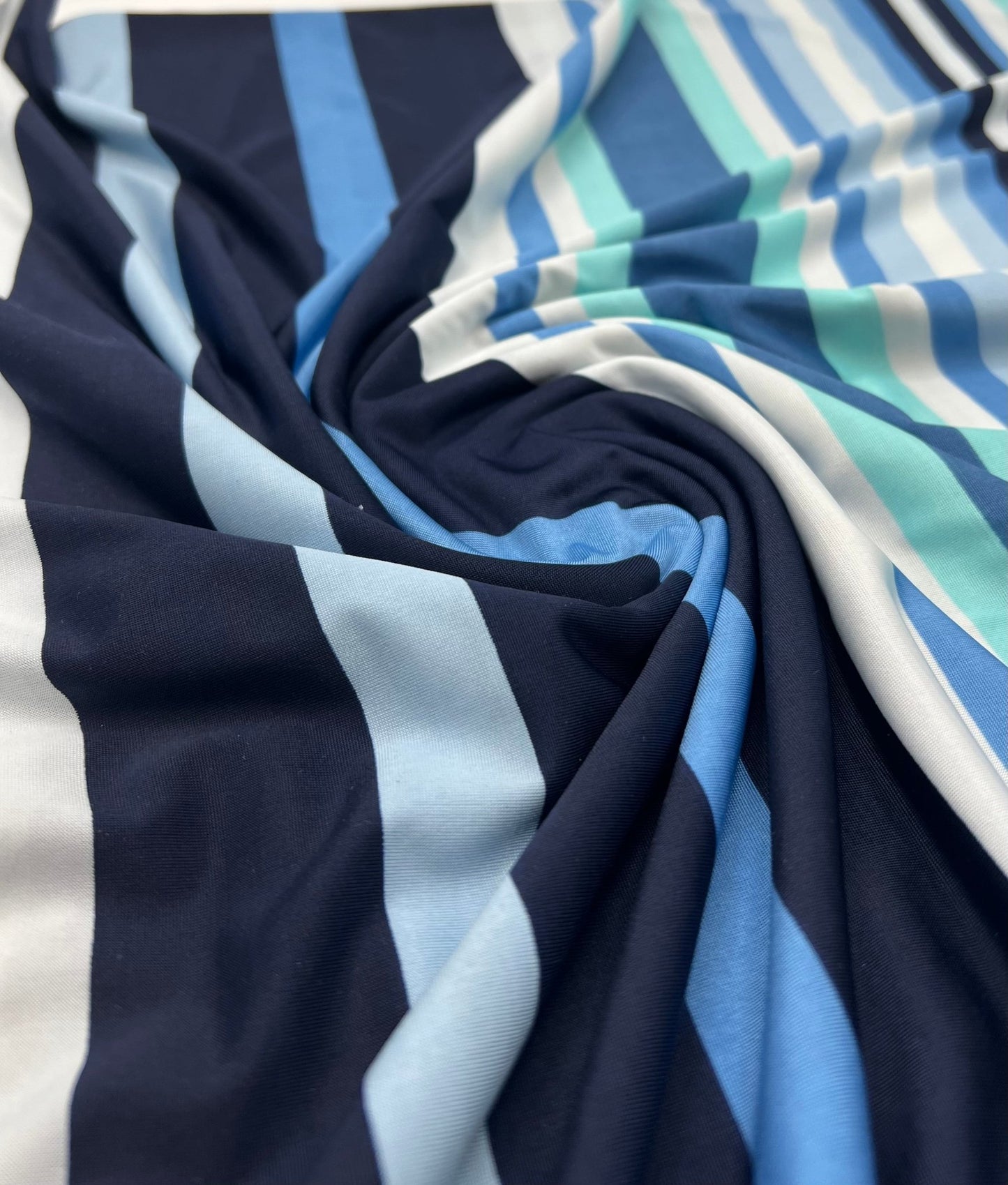 Blue Stripe Print Soft Touch 4 Way Stretch Fabric - T9 Fabrics