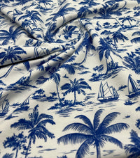 Blue Toile Print Cotton Stretch Jersey 200 GSM 95/5 Lycra 4 Way Stretch - T9 Fabrics