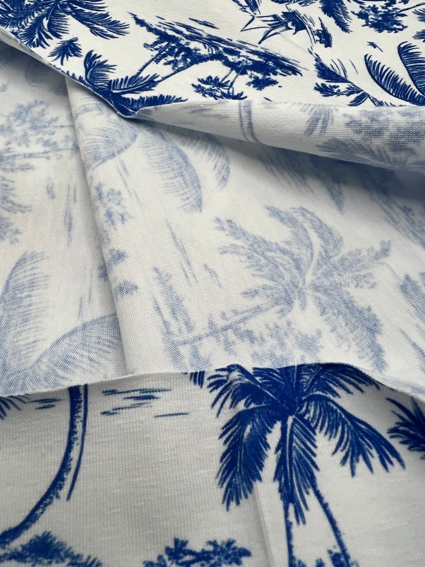 Blue Toile Print Cotton Stretch Jersey 200 GSM 95/5 Lycra 4 Way Stretch - T9 Fabrics