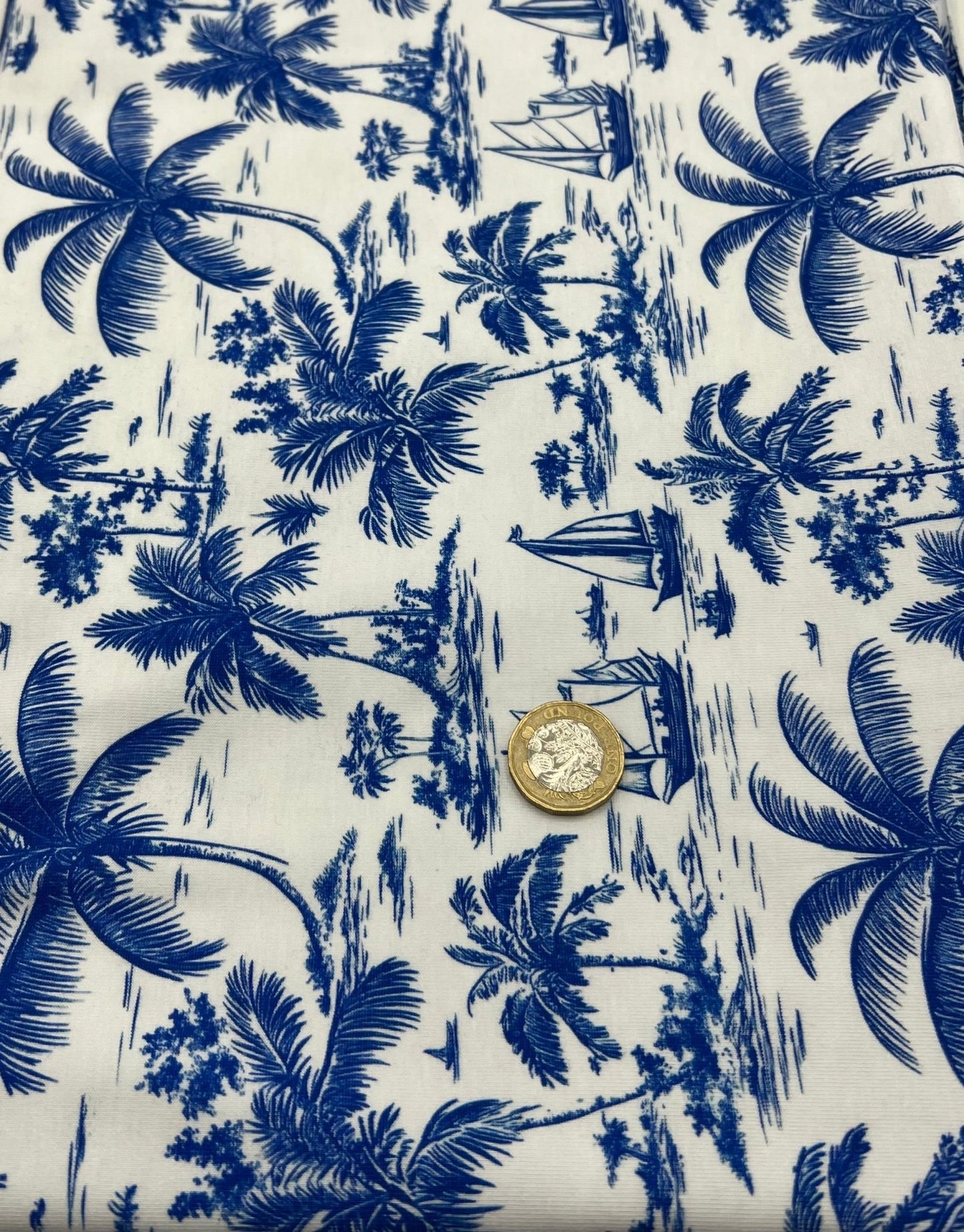 Blue Toile Print Cotton Stretch Jersey 200 GSM 95/5 Lycra 4 Way Stretch - T9 Fabrics