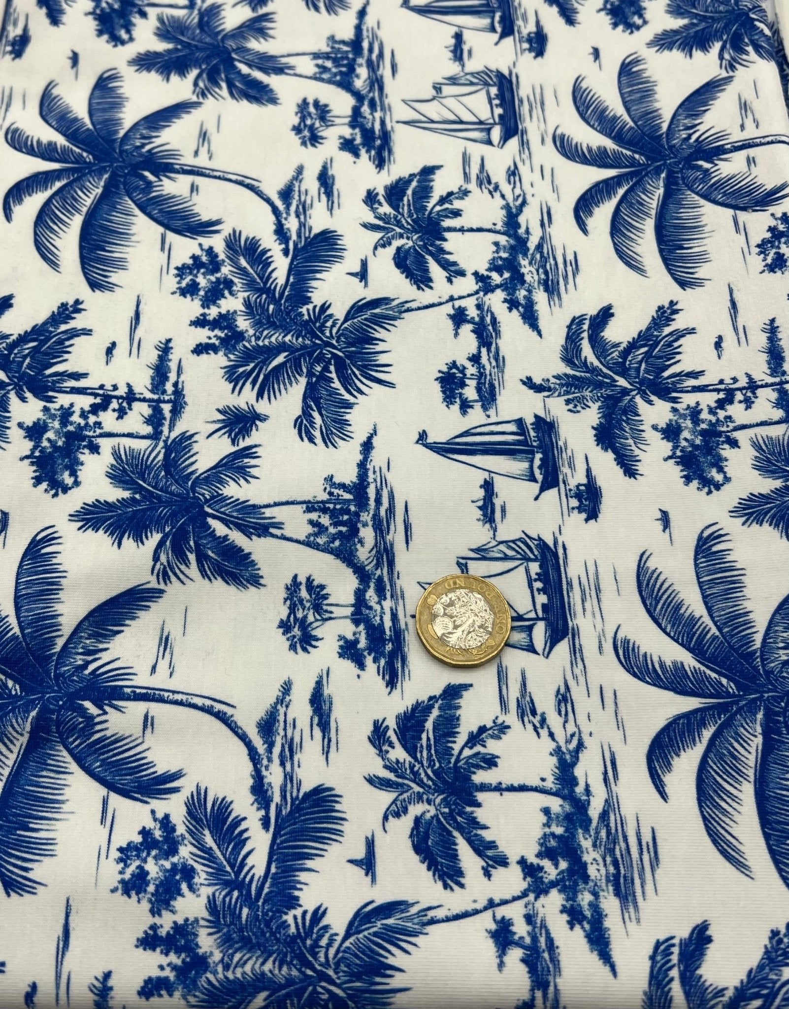 Blue Toile Print Cotton Stretch Jersey 200 GSM 95/5 Lycra 4 Way Stretch - T9 Fabrics