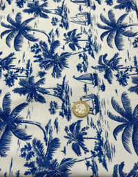 Blue Toile Print Cotton Stretch Jersey 200 GSM 95/5 Lycra 4 Way Stretch - T9 Fabrics