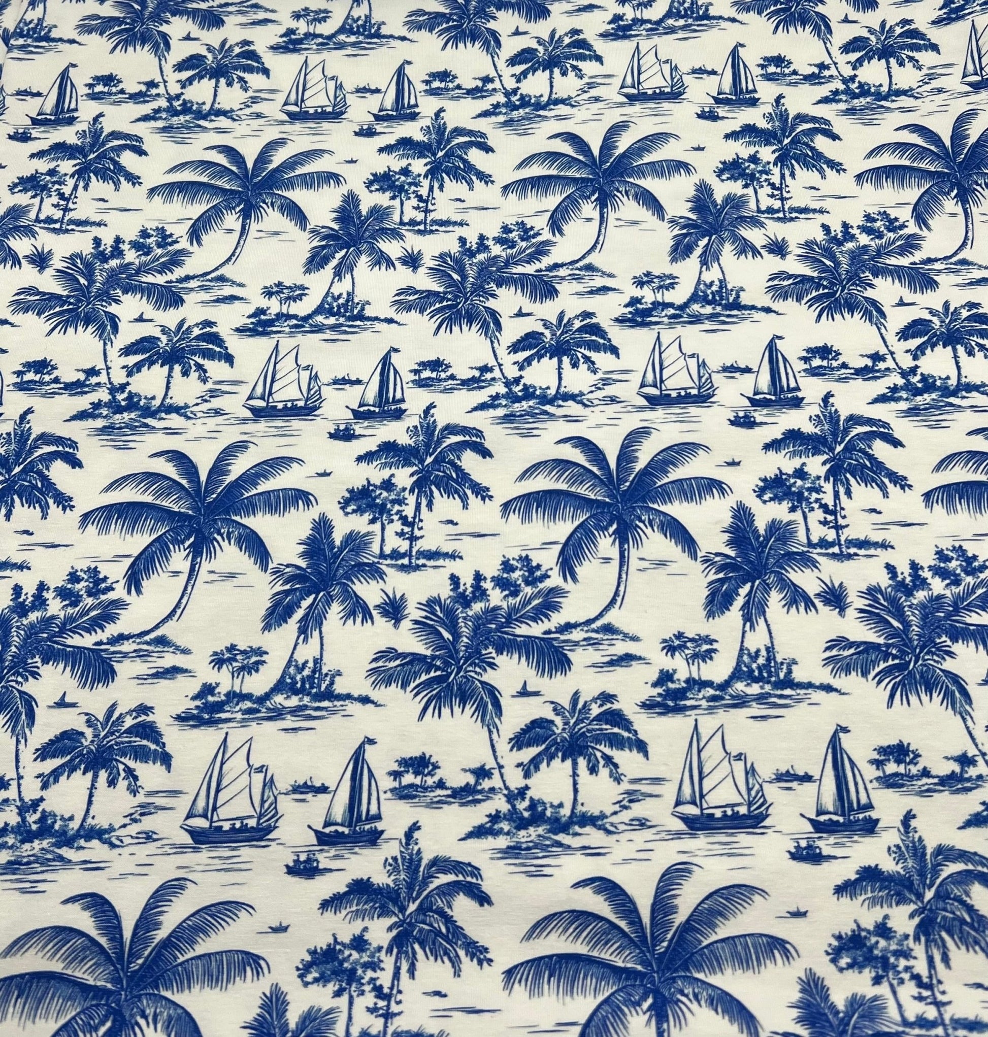 Blue Toile Print Cotton Stretch Jersey 200 GSM 95/5 Lycra 4 Way Stretch - T9 Fabrics