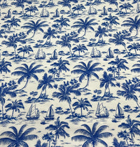 Blue Toile Print Cotton Stretch Jersey 200 GSM 95/5 Lycra 4 Way Stretch - T9 Fabrics