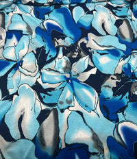 Blue White Floral Mix Print Spun Poly Stretch Fabric - T9 Fabrics