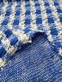 Blue White Gingham Gold Speckles Jacquard Stretch Fabric - T9 Fabrics
