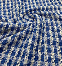 Blue White Gingham Gold Speckles Jacquard Stretch Fabric - T9 Fabrics