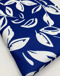 Blue White Leaf Print Lightweight Jersey Crepe Fabric 4 Way Stretch - T9 Fabrics