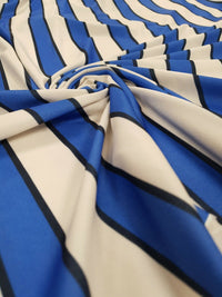 Blue & White Stripe Print Jersey Crepe Fabric 4 Way Stretch - T9 Fabrics