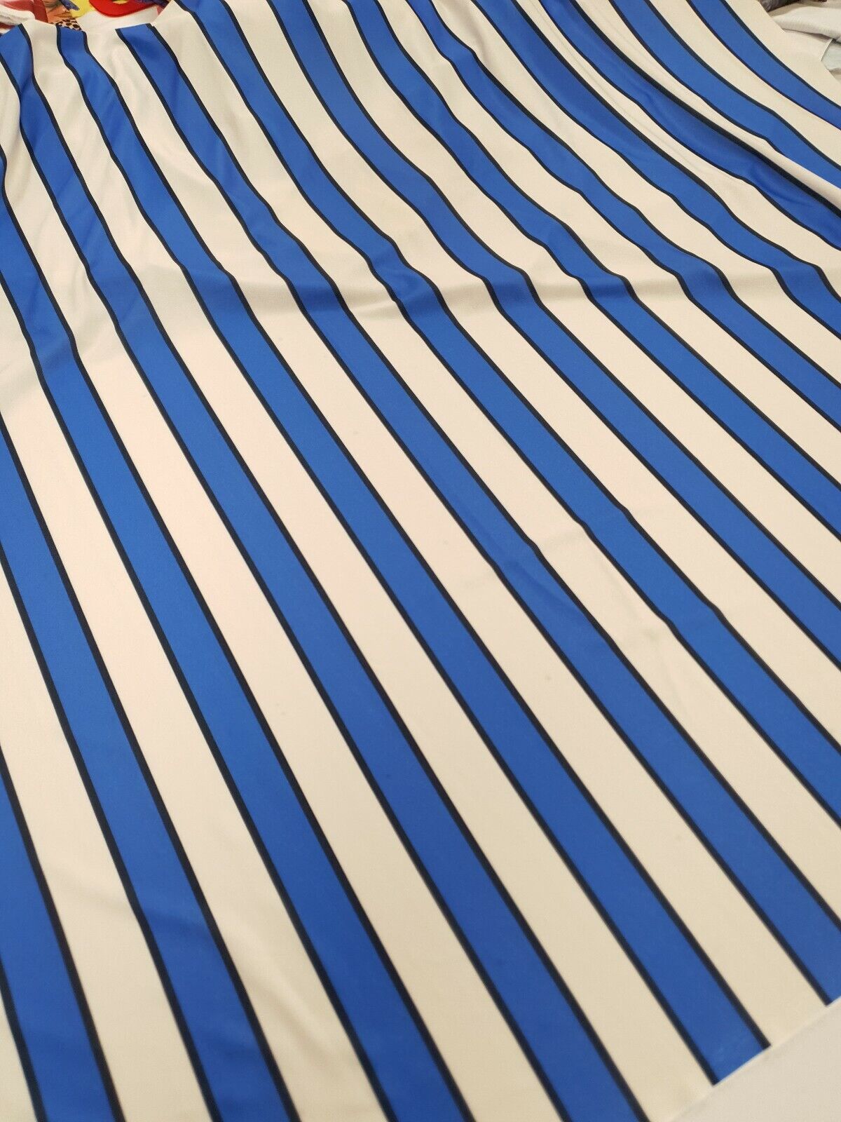 Blue & White Stripe Print Jersey Crepe Fabric 4 Way Stretch - T9 Fabrics