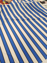 Blue & White Stripe Print Jersey Crepe Fabric 4 Way Stretch - T9 Fabrics