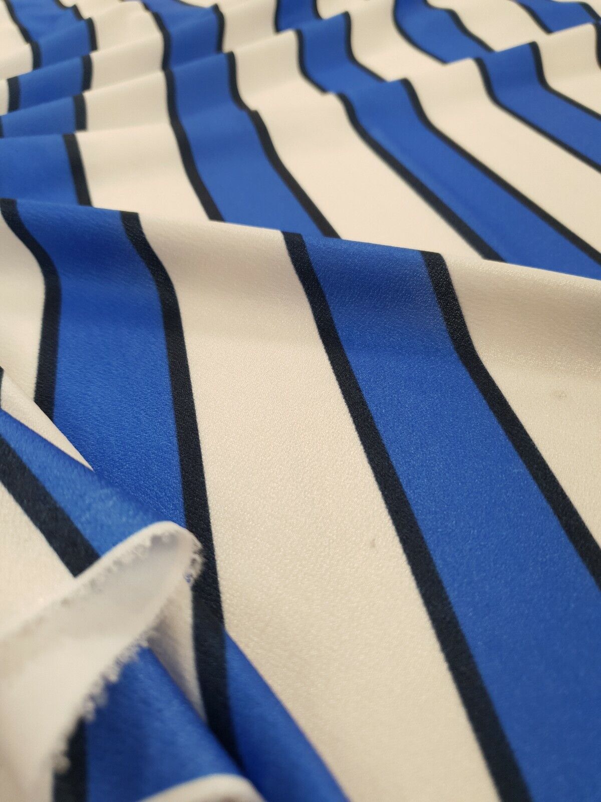 Blue & White Stripe Print Jersey Crepe Fabric 4 Way Stretch - T9 Fabrics