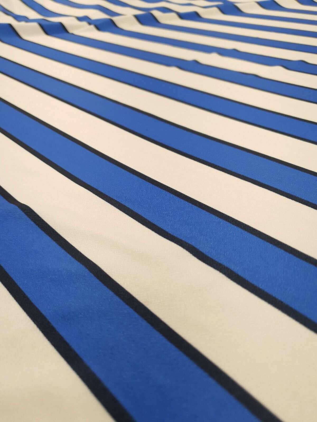 Blue & White Stripe Print Jersey Crepe Fabric 4 Way Stretch - T9 Fabrics