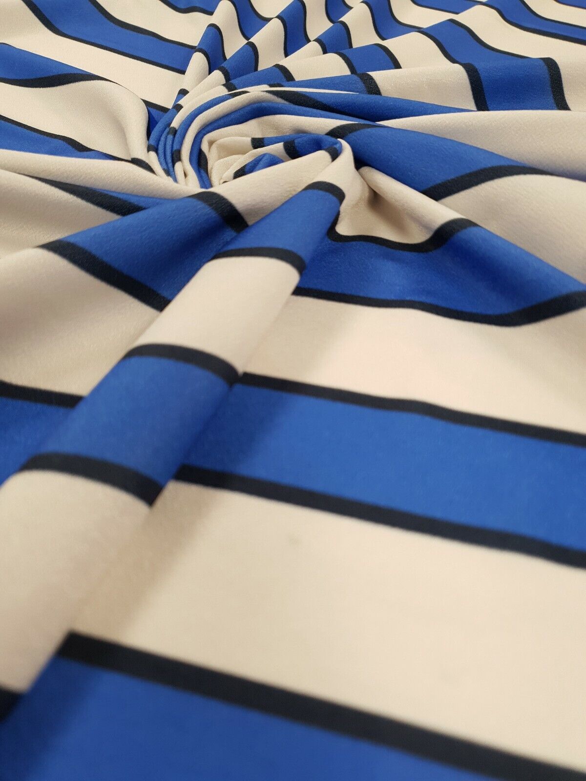 Blue & White Stripe Print Jersey Crepe Fabric 4 Way Stretch - T9 Fabrics