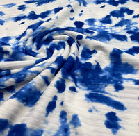 Blue White Tie Dye Print 8x4 Wide Rib Stretch Fabric - T9 Fabrics