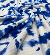 Blue White Tie Dye Print 8x4 Wide Rib Stretch Fabric - T9 Fabrics