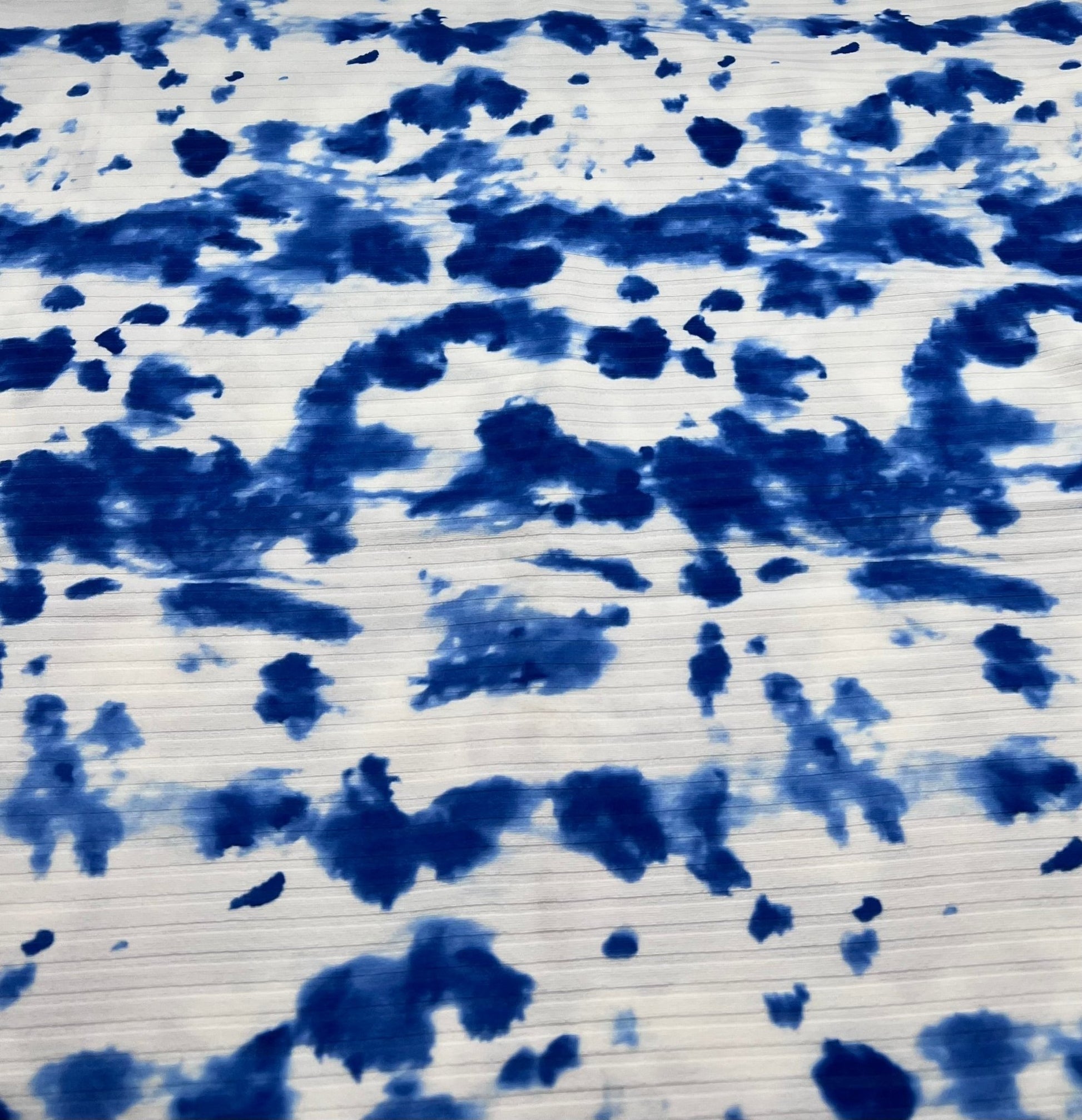 Blue White Tie Dye Print 8x4 Wide Rib Stretch Fabric - T9 Fabrics