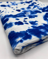 Blue White Tie Dye Print 8x4 Wide Rib Stretch Fabric - T9 Fabrics