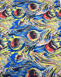 Blue Yellow Mix Print Lightweight Jersey Crepe Fabric 4 Way Stretch - T9 Fabrics