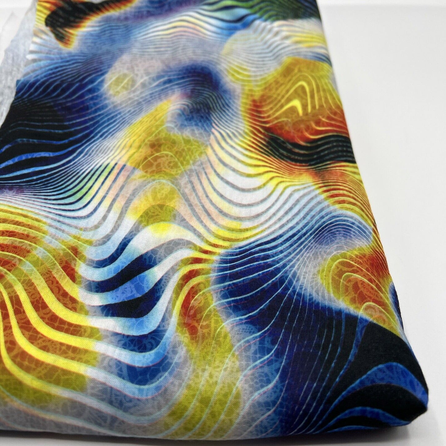 Blue Yellow Mix Print Polyester Stretch Jersey - T9 Fabrics