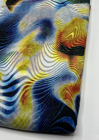 Blue Yellow Mix Print Polyester Stretch Jersey - T9 Fabrics