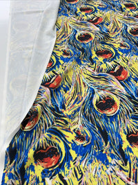 Blue Yellow Mix Printed Scuba Crepe Jersey Fabric 4 Way Stretch - T9 Fabrics