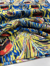 Blue Yellow Mix Printed Scuba Crepe Jersey Fabric 4 Way Stretch - T9 Fabrics