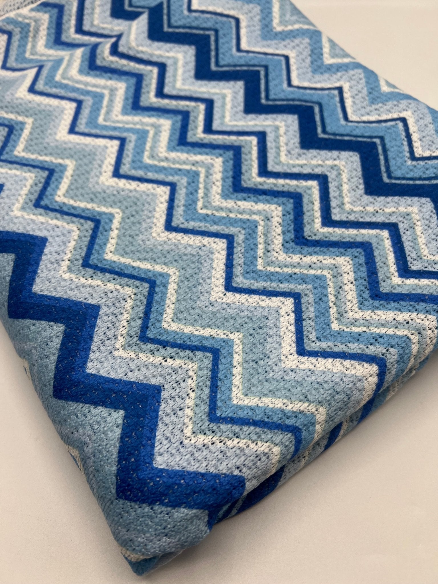Blue Zigzag Knitted 4 Way Stretch Fabric - T9 Fabrics
