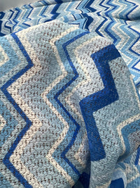 Blue Zigzag Knitted 4 Way Stretch Fabric - T9 Fabrics