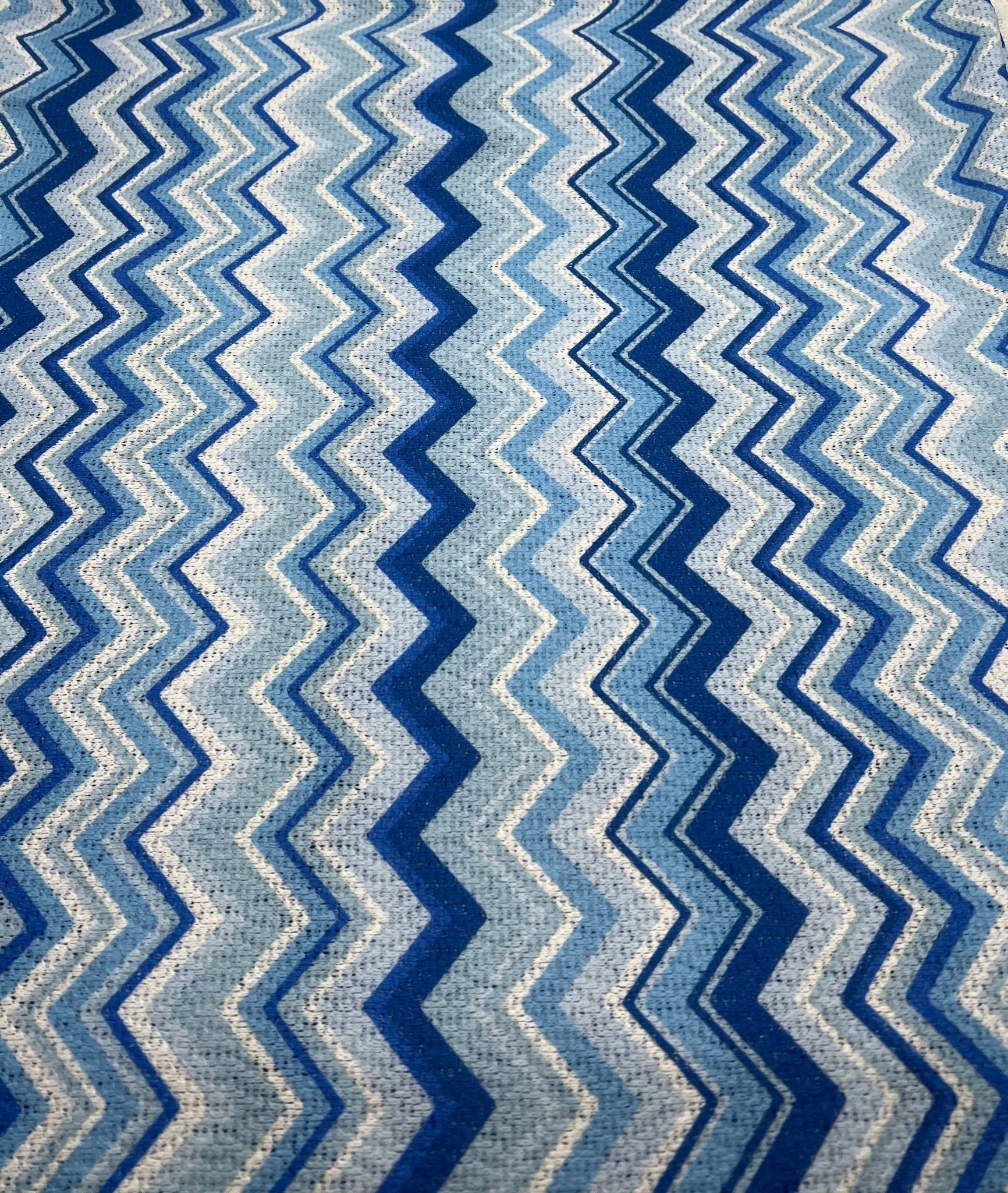 Blue Zigzag Knitted 4 Way Stretch Fabric - T9 Fabrics