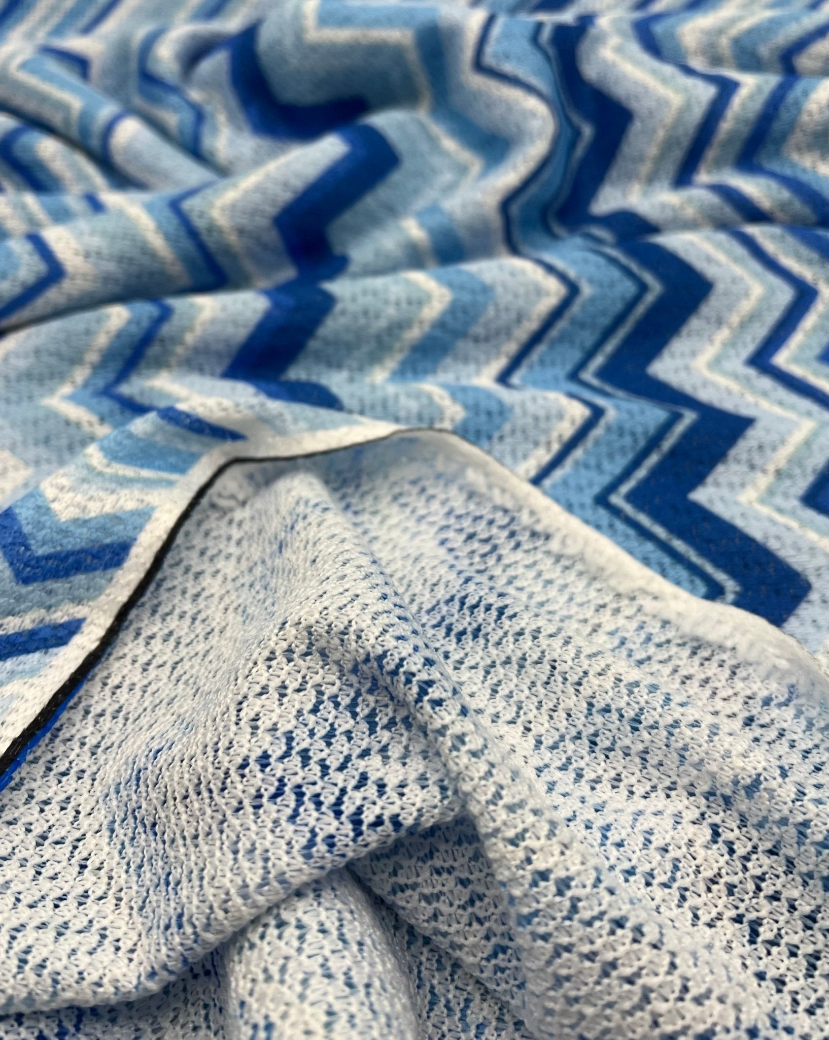 Blue Zigzag Knitted 4 Way Stretch Fabric - T9 Fabrics