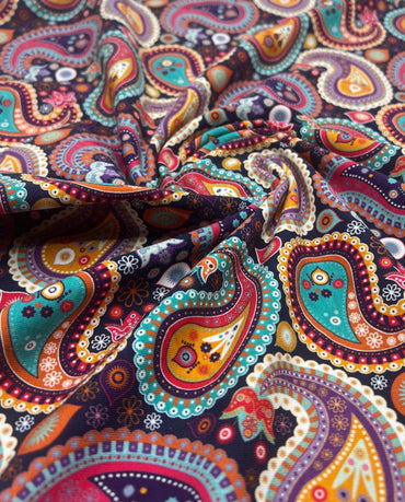 Bold Paisley Cotton Stretch Jersey 200 GSM 95/5 Lycra 4 Way Stretch - T9 Fabrics