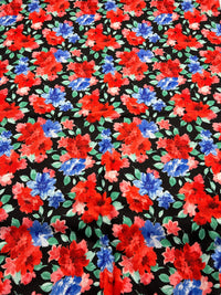 Bold Red & Blue Flower Print Spun Poly Stretch Fabric - T9 Fabrics