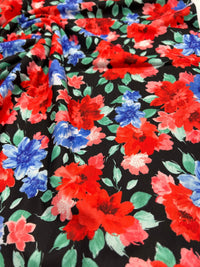 Bold Red & Blue Flower Print Spun Poly Stretch Fabric - T9 Fabrics