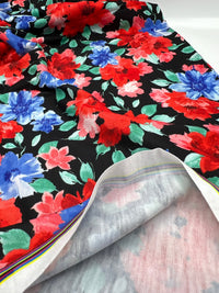 Bold Red & Blue Flower Print Spun Poly Stretch Fabric - T9 Fabrics