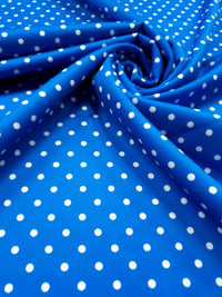 Bright Blue/White Polka Dot Printed Plain Scuba Fabric - T9 Fabrics