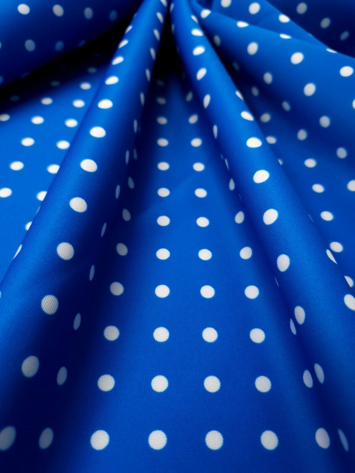 Bright Blue/White Polka Dot Printed Plain Scuba Fabric - T9 Fabrics