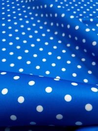 Bright Blue/White Polka Dot Printed Plain Scuba Fabric - T9 Fabrics