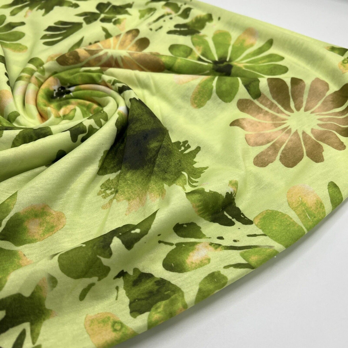 Bright Green Floral Print Spun Poly Stretch Fabric - T9 Fabrics